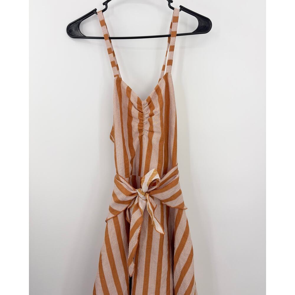 B51 Posse Striped Linen Midi Dress XS Layered Tie Waist Resort Flowy Cruise - Picture 6 of 10